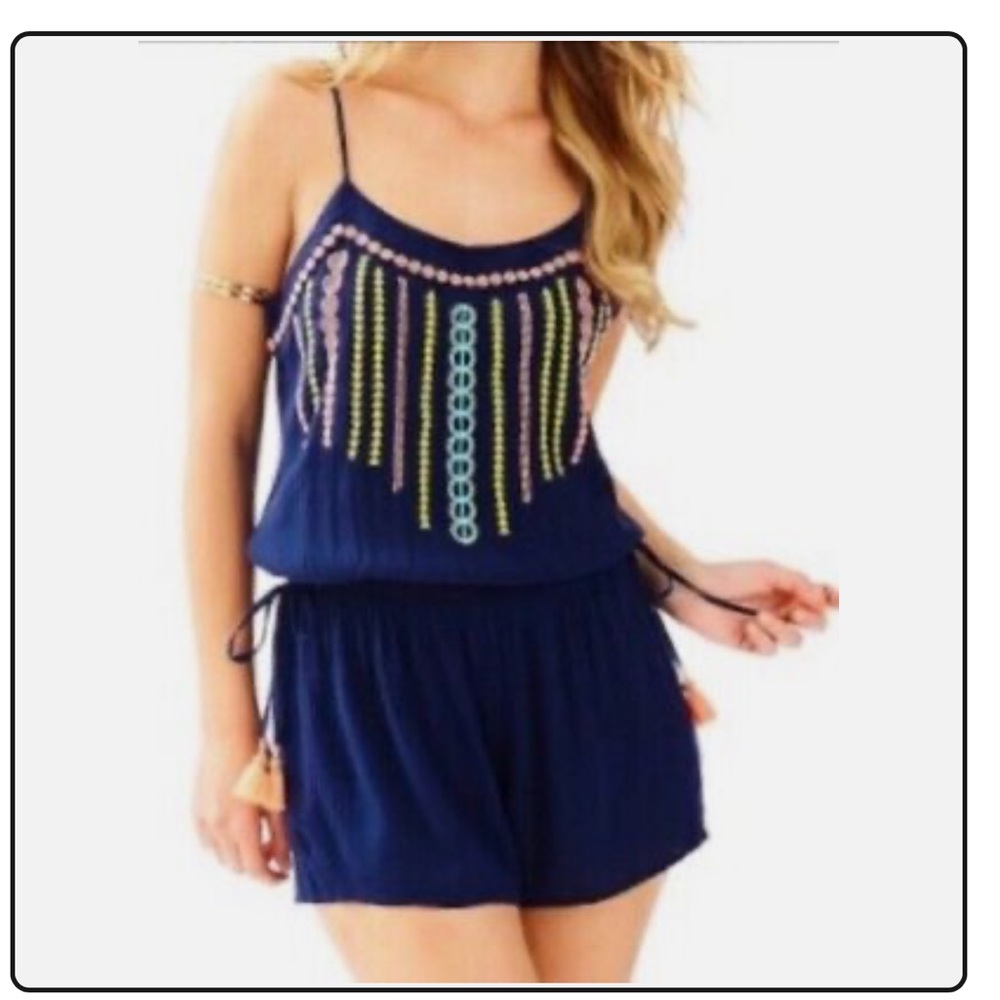 Lilly Pulitzer Navy‎ Embellished Fringe Romper
